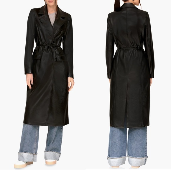 Black Faux Leather Trench Coat